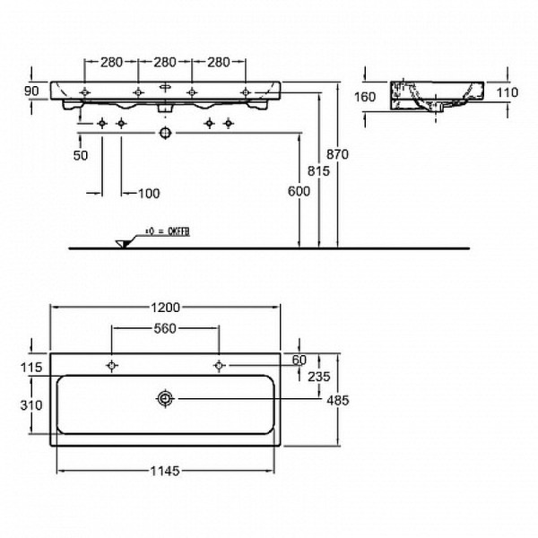 Раковина подвесная Geberit iCon 120x48,5 с двумя отверстиями, белая (124020000)