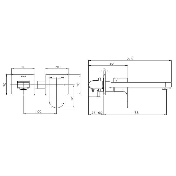 Смеситель для раковины Bossini TEO встраиваемый с изливом черный матовый (Z00732.073+Z00801)
