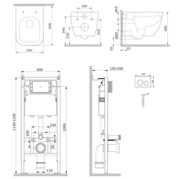 Комплект инсталляция с унитазом AM.PM PrimeFit с клав L белый глянц с подвесным унитазом Gem Aquaspin (IS90101.901901)