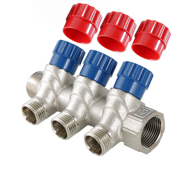 Коллектор 3 отв. регулируемый 1"*1/2"Н Valtec (никель, с комплектом ручек) (VTc.560.N.0603) Коллектор 3 отв. регулируемый 1"*1/2"Н Valtec (никель, с комплектом ручек) (VTc.560.N.0603)