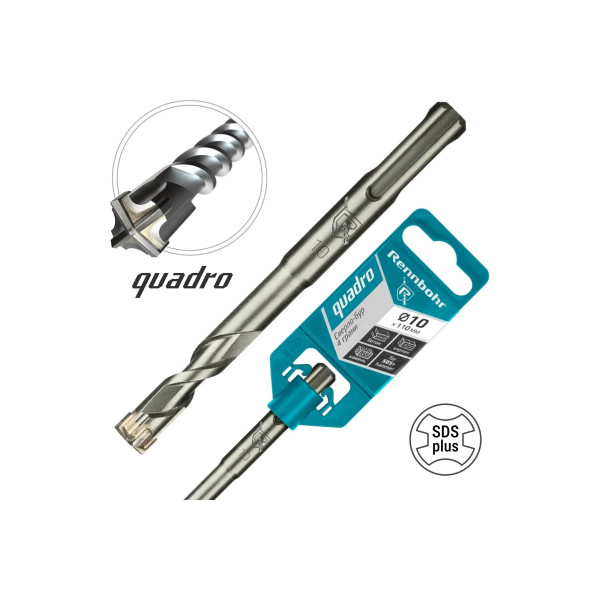 Бур для перфоратора SDS+ 10х110 мм. Rennbohr Quadro (4 грани) (511011)