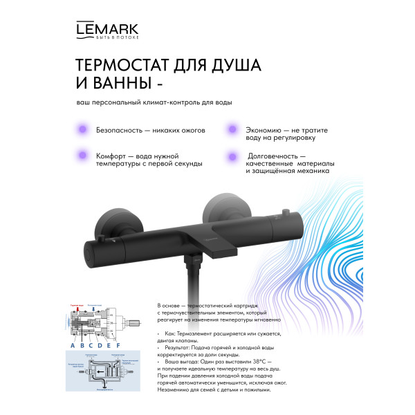 Смеситель для ванны и душа Lemark Valday с душевым комплектом черный (LMF-8142B-BL)