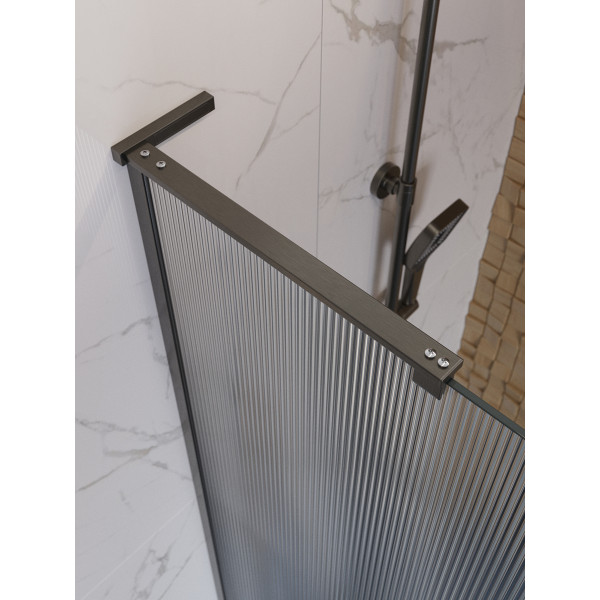 Душевое ограждение BelBagno Uno 90x200 стекло рифленое, профиль оружейная сталь матовая (UNO-L-1-TB-90-FL-GM)