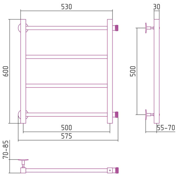 Полотенцесушитель водяной Стилье Версия-КБ 500х500 (4) П 20х20 черный (17630-5050) Полотенцесушитель водяной Стилье Версия-КБ 500х500 (4) П 20х20 черный (17630-5050)
