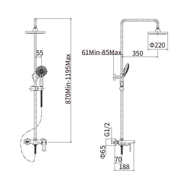 Душевая система Fashun черный (A2451-7)