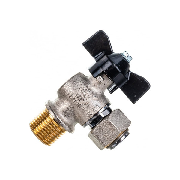 Кран угловой Stout 1/2"x1/2" НР шаровой с накидной гайкой (ручка бабочка) (SVB-0010-000015)