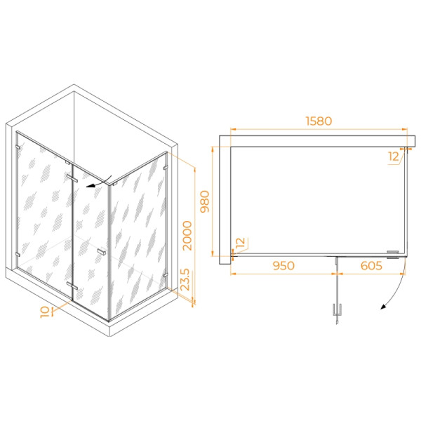Душевой уголок RGW StilvollSV-040-B 160x100x200 стекло прозрачное, профиль черный (353204060-14)