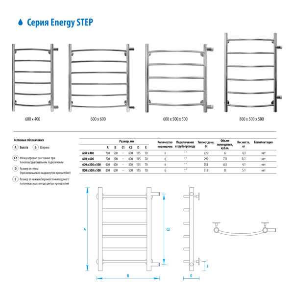 Полотенцесушитель водяной Energy Step 600x600 Полотенцесушитель водяной Energy Step 600x600