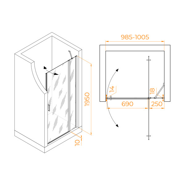Душевая дверь RGW LE-004 100x195 стекло прозрачное, профиль хром (35120410-11)