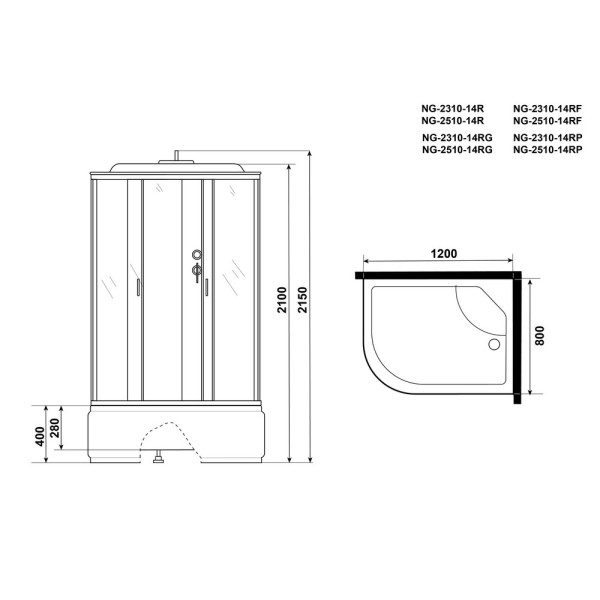 Душевая кабина Classic 80x120 стекло матовое, профиль хром матовый (NG-2310-14R)