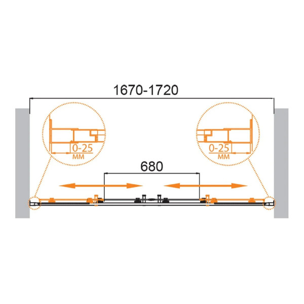 Душевая дверь Cezares Molveno 170x195 стекло прозрачное, профиль брашированное золото (MOLVENO-BF-2-170-C-BORO-IV)