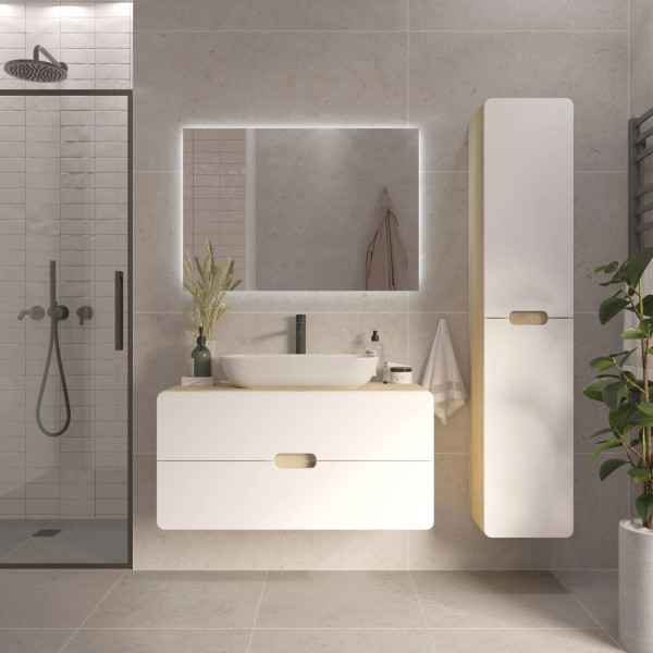 Тумба подвесная 1Marka Vortex  1000x500x50 (орех лучистый солнечный/монолит айсберг) (Ц0000033060)