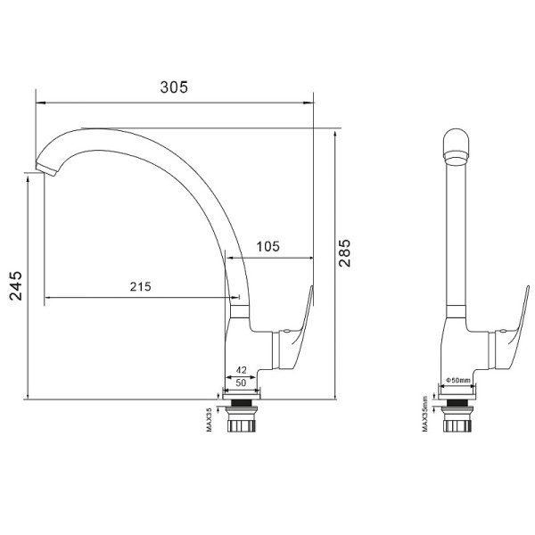 Смеситель для кухни Wesnaart Ocean хром (OCE12-120) Смеситель для кухни Wesnaart Ocean хром (OCE12-120)