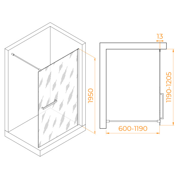 Душевое ограждение RGW Walk In 120x195 стекло прозрачное, профиль хром (35104012-11)