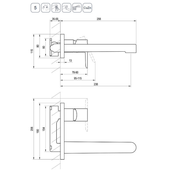 Смеситель для раковины Ravak PU 019.20 внешняя и внутренняя часть черный (X070184)