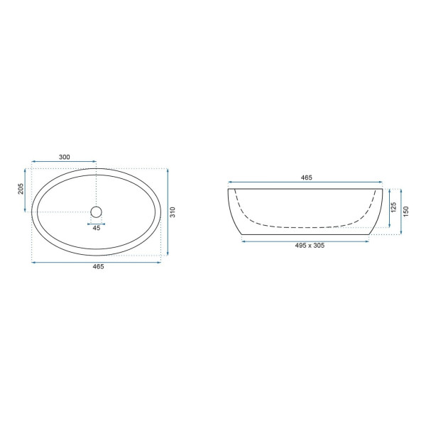 Раковина накладная Rea Shila 49x34 белый с чёрным (REA-U6655)
