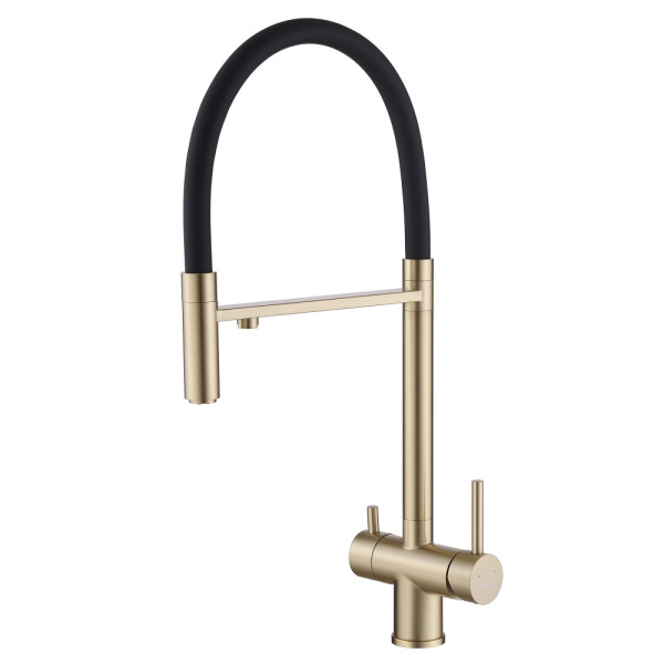 Смеситель для кухни Abber Wasser Kreis с подключением фильтра и выдвижной лейкой золото матовое (AF81141G)