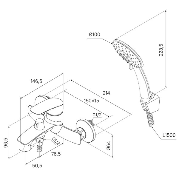 Смеситель для ванны и душа Milardo Rora с душевым комплектом, белый (RORWT00M02)