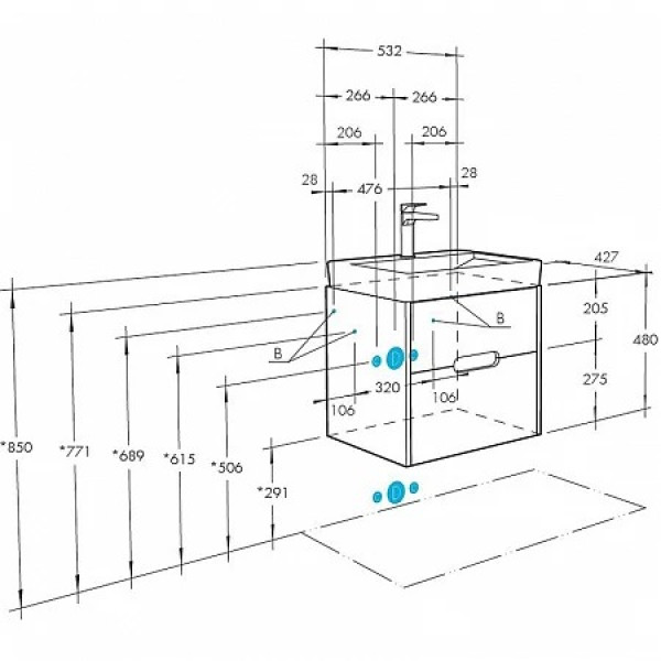 Тумба-умывальник Aquaton Оливия 55 Дуб веллингтон/1WH501620 Раковина Адриана 55 (1A2542K0OLVG0)