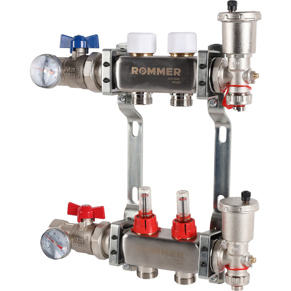 Коллекторная группа Rommer 2 отвода 1"x3/4" в сборе с расходомерами (нерж.сталь) (RMS-1210-000002) Коллекторная группа Rommer 2 отвода 1"x3/4" в сборе с расходомерами (нерж.сталь) (RMS-1210-000002)