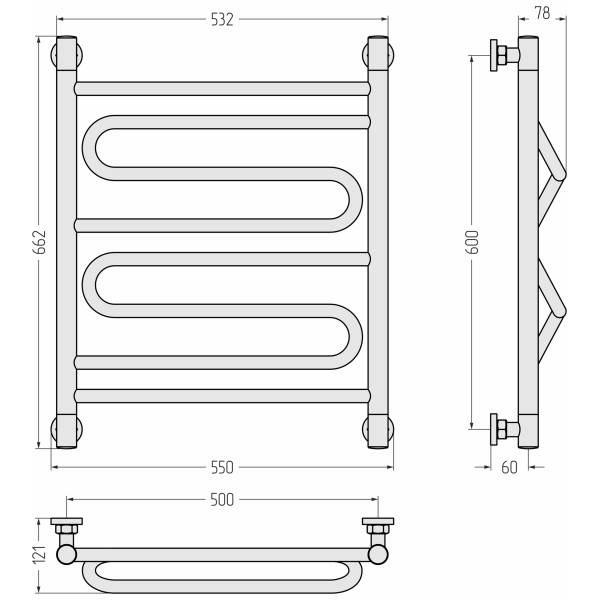 Полотенцесушитель водяной Сунержа Элегия+ 600x500 RAL 9010 белый (9010-0205-6050)