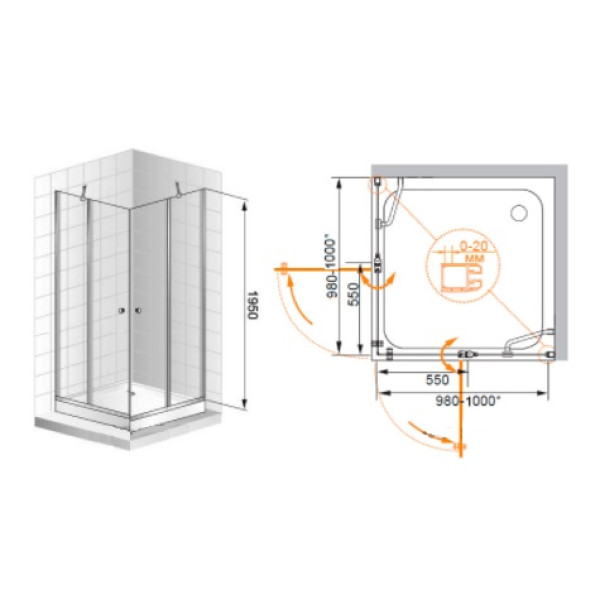 Душевой уголок Cezares Elena 1000x1000x1950 стекло прозрачное (ELENA-A-22-100-C-Cr) Душевой уголок Cezares Elena 1000x1000x1950 стекло прозрачное (ELENA-A-22-100-C-Cr)