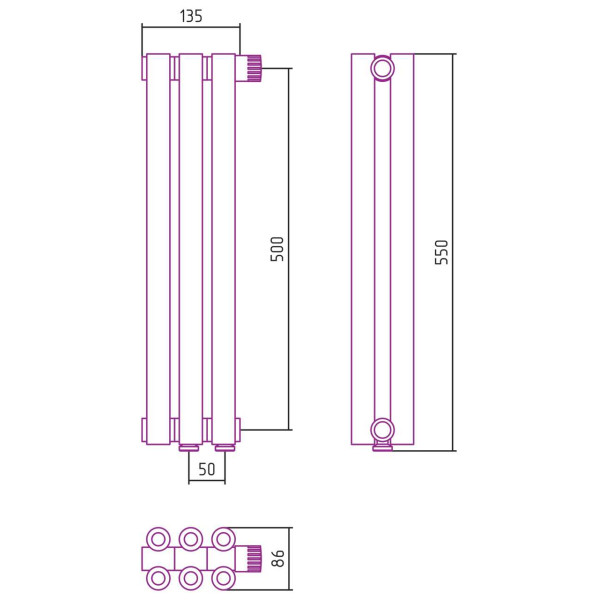 Дизайн-радиатор Сунержа Эстет-00 EU50 500*135 3 секции белый (12-0322-5003)