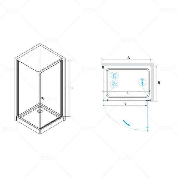 Душевой уголок RGW PA-33 80*80 стекло прозрачное, профиль хром 04083388-11