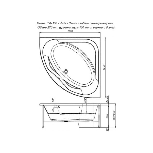 Ванна акриловая Aquanet Vista 150х150 белая (254381) Ванна акриловая Aquanet Vista 150х150 белая (254381)