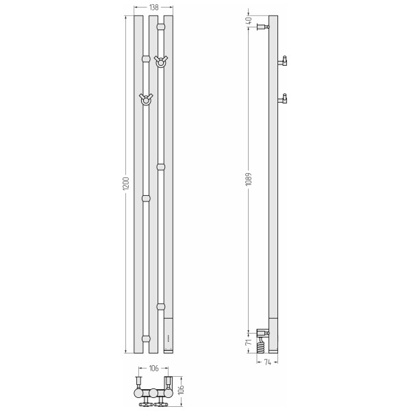 Полотенцесушитель электрический Сунержа Терция 3.0 1200x106 провод справа матовый чёрный (31-5845-1211)