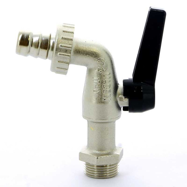 Кран Bugatti 3/4" шаровый сливной со штуцером Alaska 689 (черная ручка) (06890082)