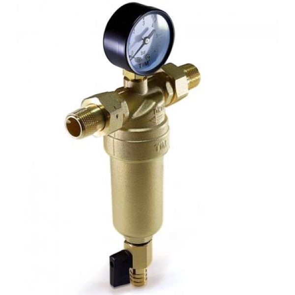 Фильтр с манометром самоочищающийся TIM 3/4" TIM латунь (JH-2001) Фильтр с манометром самоочищающийся TIM 3/4" TIM латунь (JH-2001)