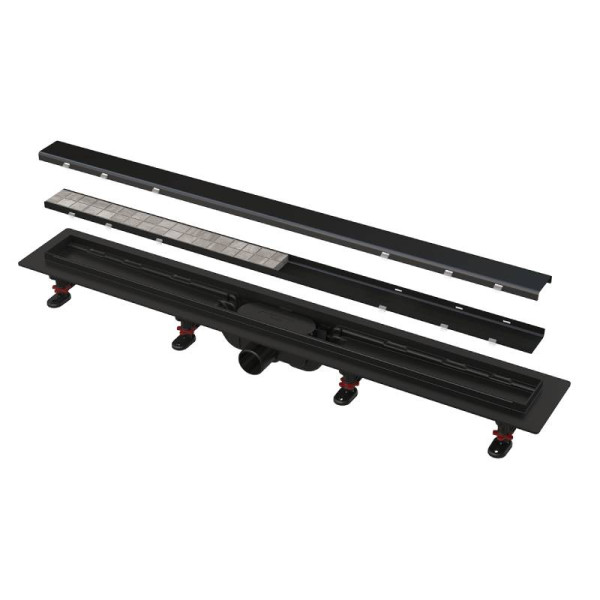 Лоток душевой 550 мм с порогами для перф. решетки или под кладку плитки Alcadrain (APZ19BLACK-650)