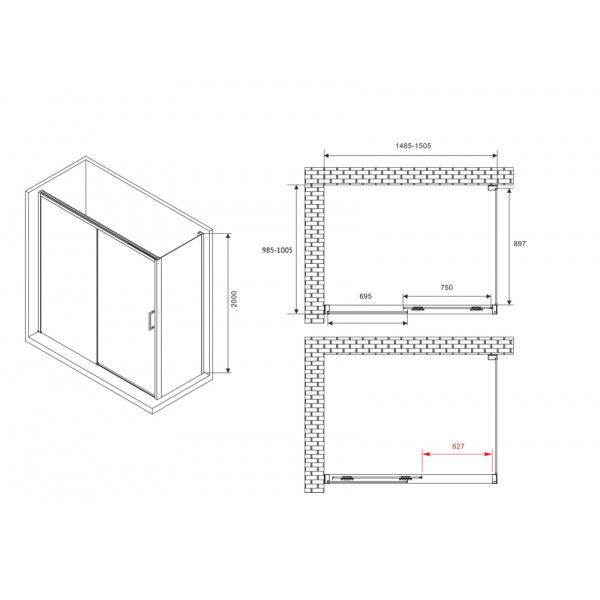 Душевой уголок Abber Komfort 100x100x200 стекло прозрачное, профиль хром (AG93150-S102)