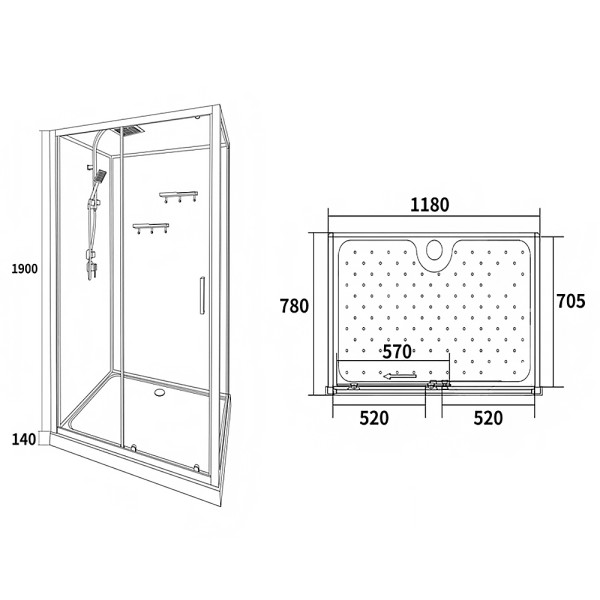 Душевая кабина Loranto 780x118x204 стекло прозрачное, профиль черный (CS-3010TM/W-120L)
