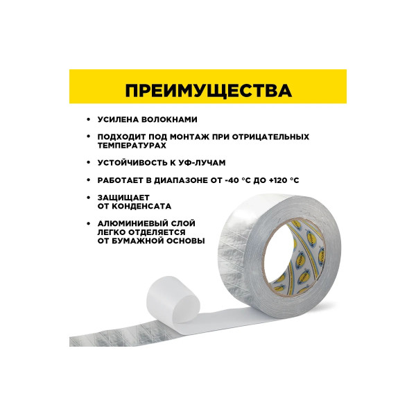 Лента алюминиевая армированная клейкая Aviora 50 мм х 50 м (302-047)