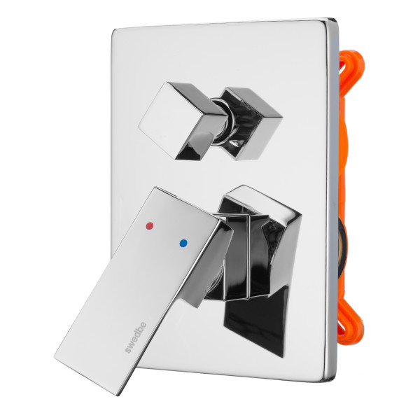 Смеситель для душа встраиваемый Swedbe Platta подключение на 2 выхода в монтажном боксе хром (5519)