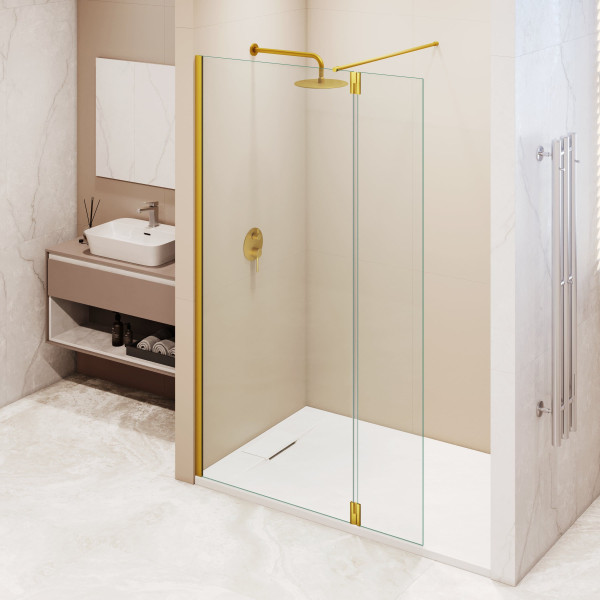 Душевая перегородка RGW WA-050Gb (WA-002Gb + Z-070Gb) 600 стекло прозрачное, профиль золото BRUSH (351005063-16)