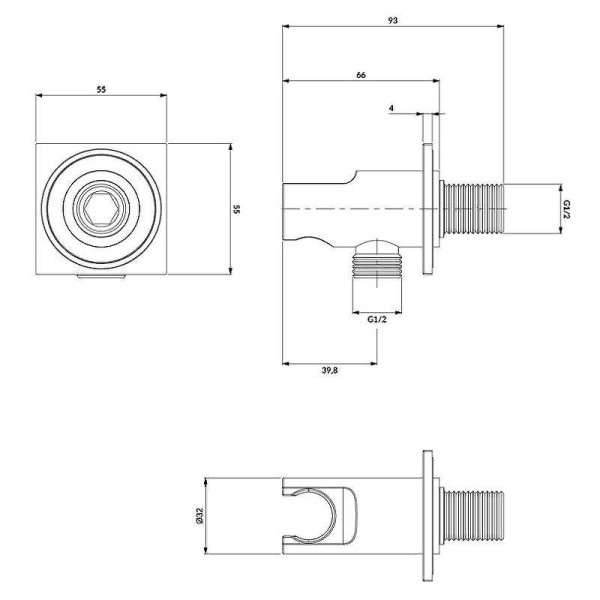 Соединение угловое Omnires с держателем ручного душа латунь (8873) Соединение угловое Omnires с держателем ручного душа латунь (8873)