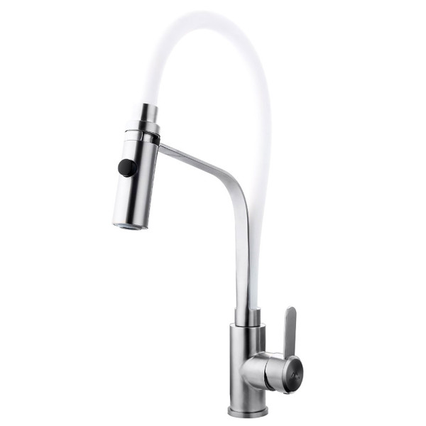 Смеситель для кухни Fashun с гибким изливом сатин/белый (A54112-8)