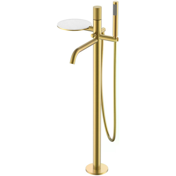Смеситель напольный Boheme Stick золотой с душевым комплектом (129-MG.2)