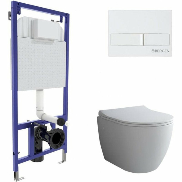 Комплект инсталляция с унитазом Berges Novum c с кнопкой L1 белая, унитаз OKUS, сиденье Toma Slim SO (043263)