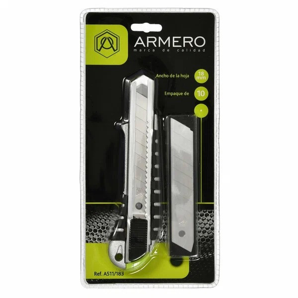 Нож с сегментным лезвием Armero 18 мм., стальной (10 лезвий)   (A511/183)