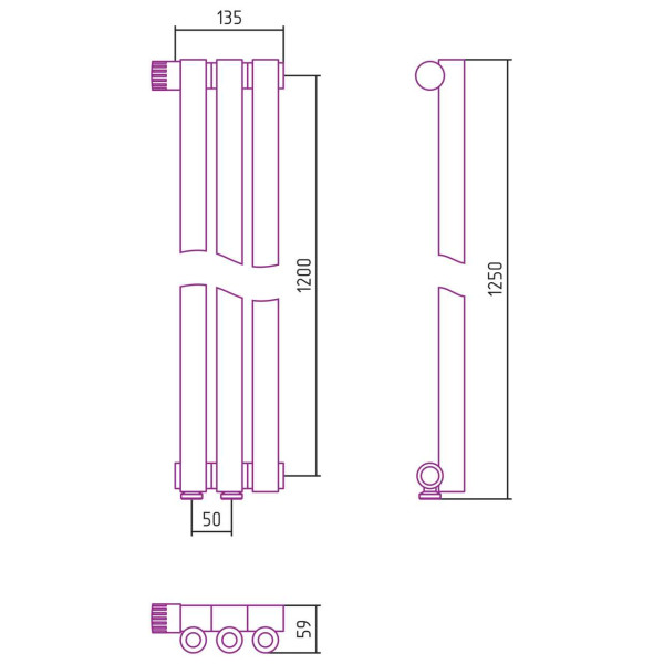 Дизайн-радиатор Сунержа Эстет-0 EU50 левый 1200*135 3 секции хром (00-0320-1203)