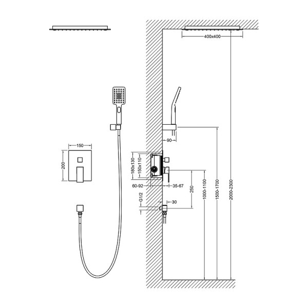 Душевая система Timo Selene черная внешняя часть внутреняя часть (SX-2029/03SM)