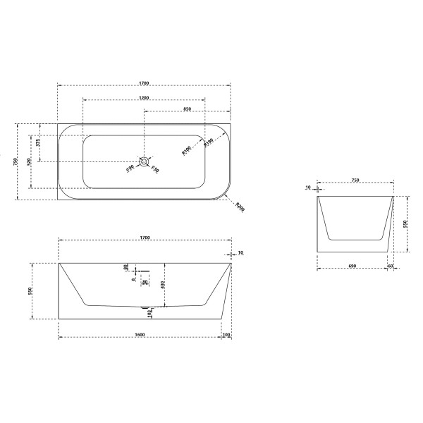 Ванна из искусственного камня Abber Stein 170x75x55 L белая матовая (AS9621-1.7 L) Ванна из искусственного камня Abber Stein 170x75x55 L белая матовая (AS9621-1.7 L)