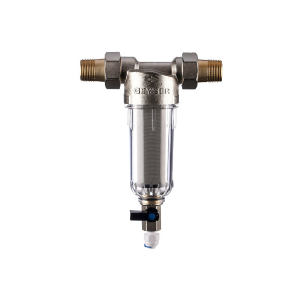 Фильтр самоочищающийся Гейзер-Бастион 111 3/4" (прозрачный корпус, со сгонами) (32667)