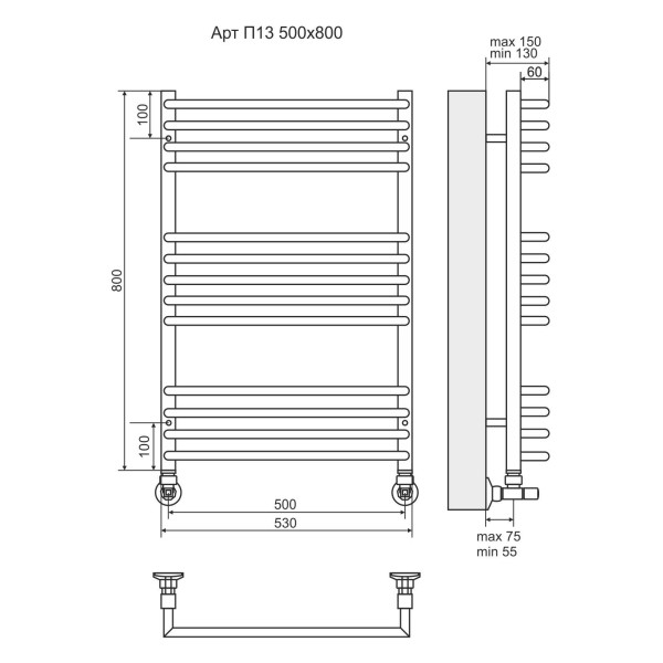 Полотенцесушитель водяной Terminus Арт Lux П13 500x800 4-5-4 xром Полотенцесушитель водяной Terminus Арт Lux П13 500x800 4-5-4 xром