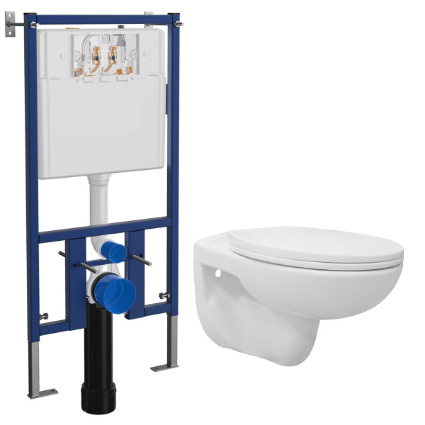 Инсталляция для подвесного унитаза Loranto + безободковый унитаз Fredo с сиденьем микролифт (4501+CS-WH8005)