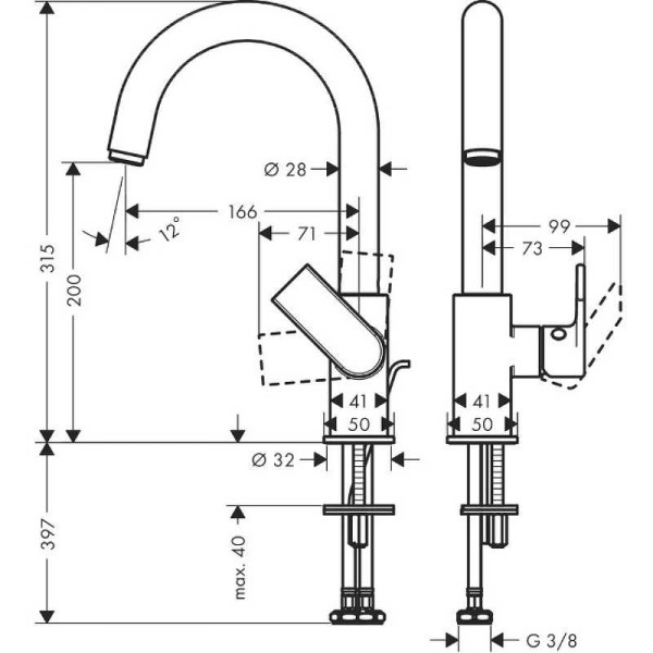 Смеситель для раковины Hansgrohe Vernis Shape хром, с донным клапаном (71564000)